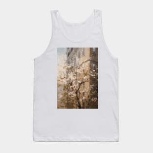 Spring's Arrival: Blossom Tree in Front of a Building Tank Top